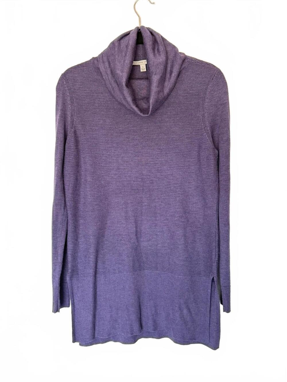 Adrienne Vittadini Women’s S Plum Cowl Neck Tunic Sweater Side Slits